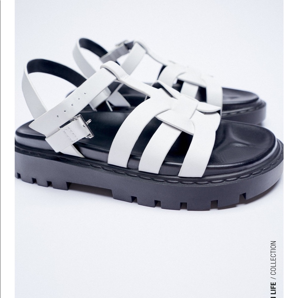 Zara genuine leather low heel fisherman sandal